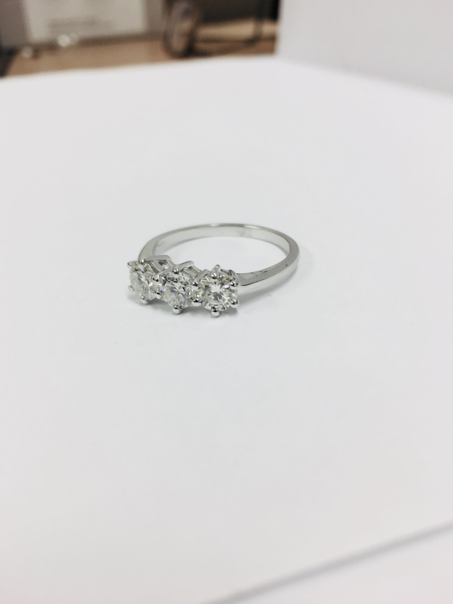 3.02ct diamond trilogy ring. 3 brilliant cut diamonds ( enhanced stones ) I/J colour, P1 clarity. - Image 2 of 7