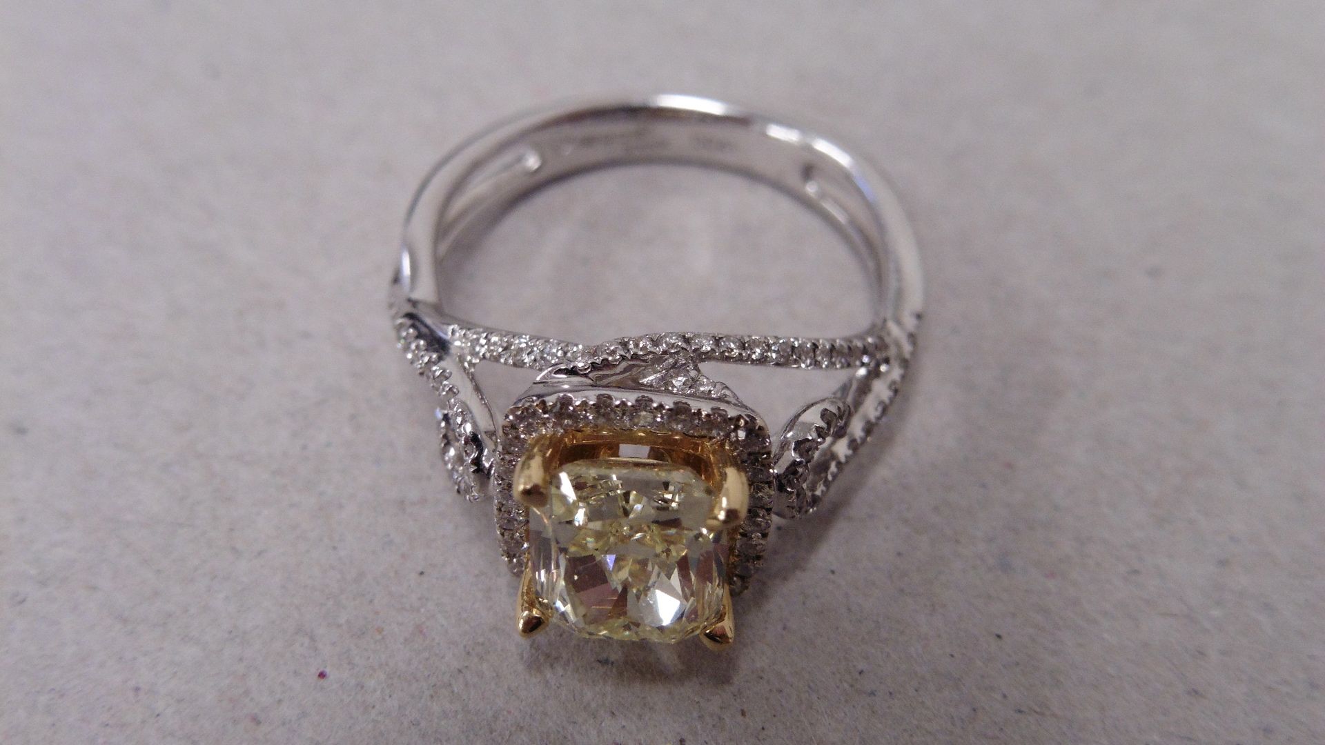 2.11ct diamond set solitaire ring. Yellow cushion cut diamond,Fancy yellow, VVS2 clarity on GIA - Image 4 of 6