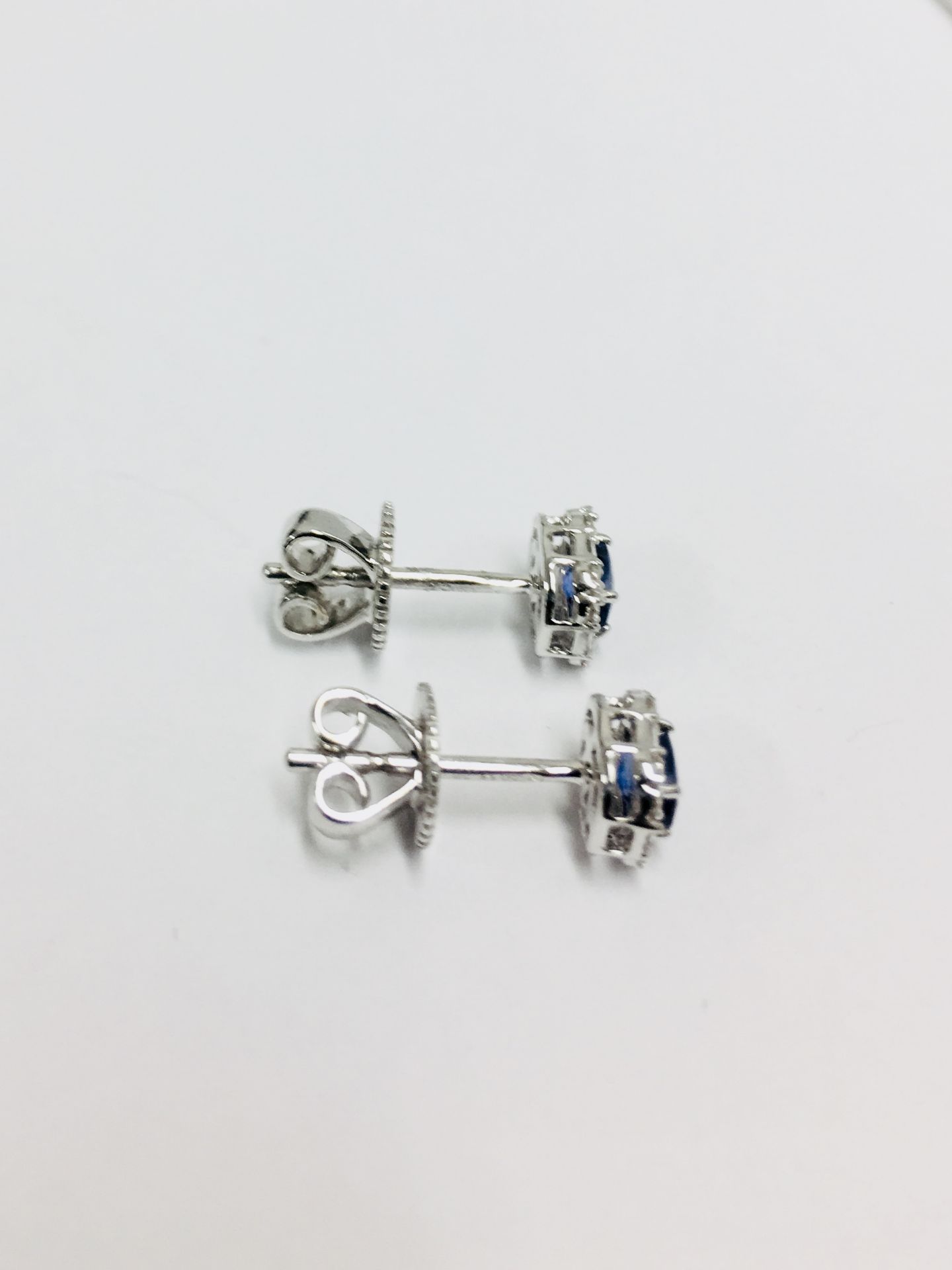 18ct white gold Sapphire diamond Earrings,Sapphire natural oval 0.76ct,0.26ct Diamond brilliant - Bild 4 aus 4