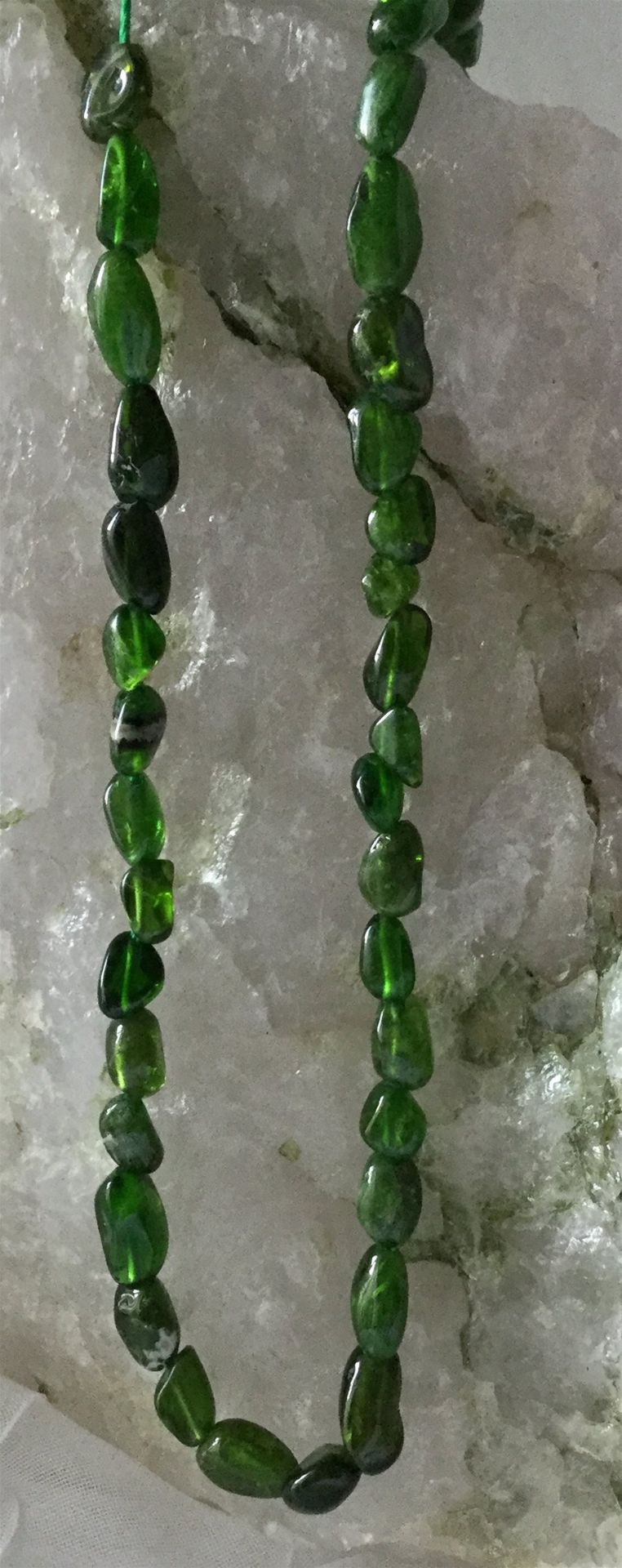 Strand of 60 cts Chrome Diopside nuggets 5/4 to 9/6 mm rare from Russia collectors
