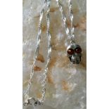 Baltic amber eyes 925 Silver Skull on Twisted Diamond Cut Chain 925 18â€ 46cm