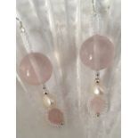 Custom Jewellery Earrings Rose Quartz large 10 m bead drop dangly soft feminine wedding beads