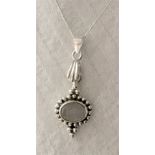 Vintage 925 silver gemstone 18/10mm pendant 1 ct rainbow moonstone 7/5 mm cabochon 16â€ necklace