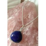 925 Sterling Silver Pendant Lapis Lazuli Pear Cabachon on 925 Silver 20â€ Chain Necklace