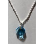 Swarovski shell Pendant Aquamarine Blue on 925 Silver Chain prince of Wales Necklace 24â€
