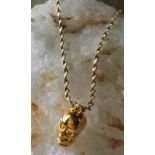 Gold plated 925 silver Skull 15/10mm on a 16â€ two tone chain Necklace 925 sparkly necklace