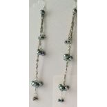 Dangle long 925 silver Earrings freshwater cultured pearls 5.5â€ long peacock for pierced ears