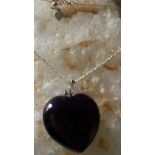 80 cts Amethyst Puffy Heart Pendant 30/29 mm on 925 silver chain 20â€ diamond cut twisted curb