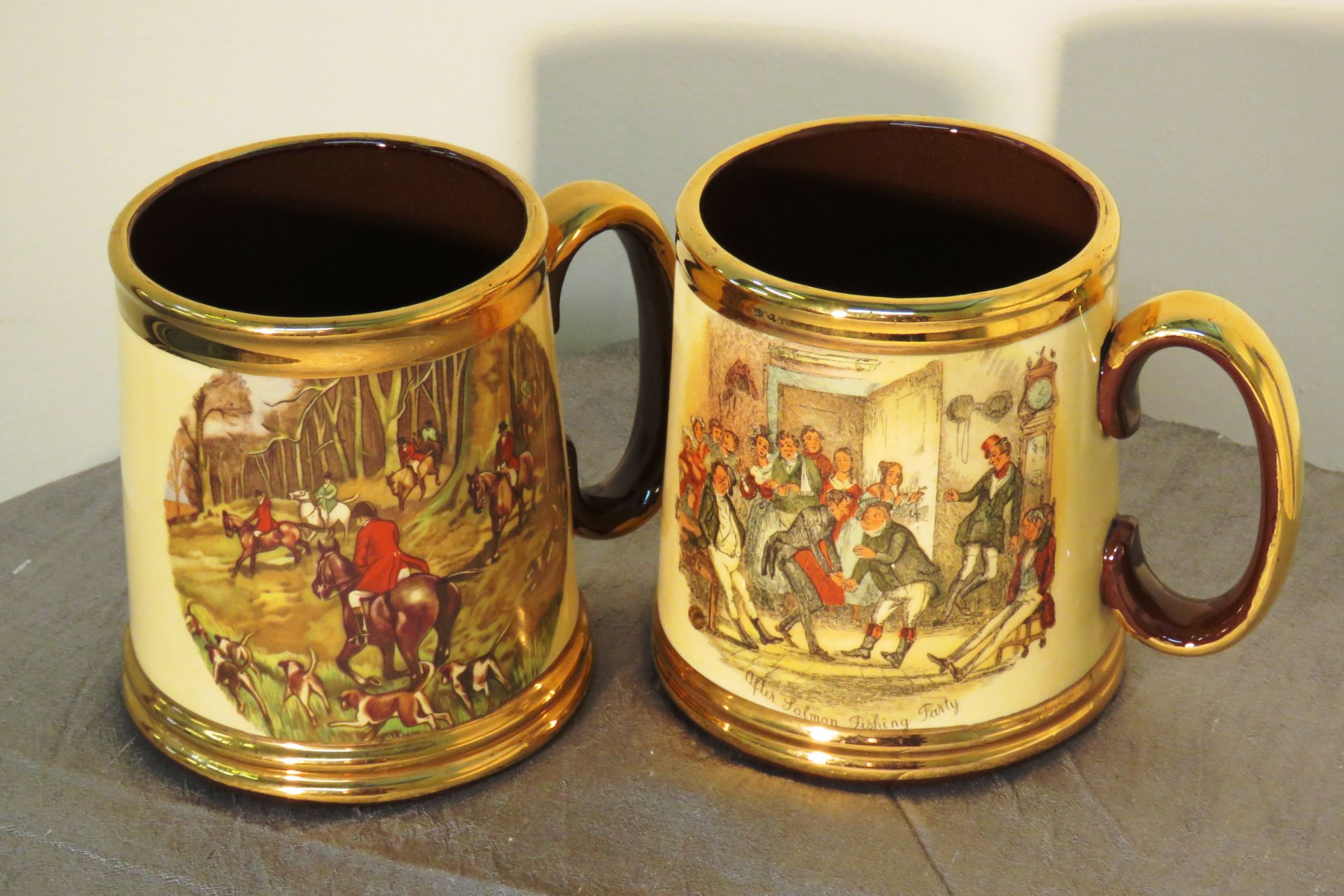 TWO CERAMIC GIBSON TANKARDS