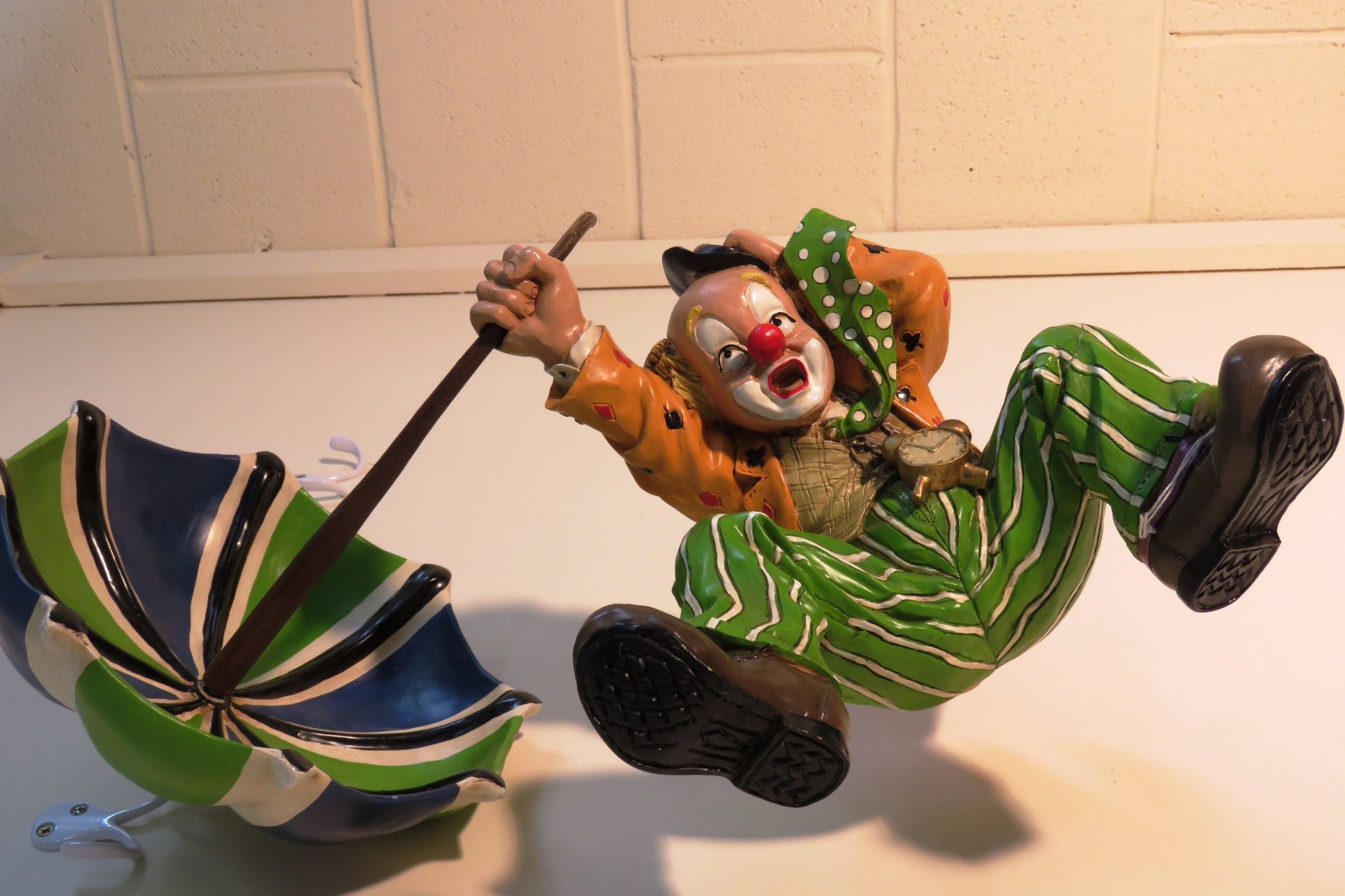 CAST RESIN CLOWN HANGING FROM UMBRELLA - Image 2 of 3