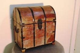 WOODEN WINE CHEST WITH CAST IRON LOCKS & HANDLE - HOLDS 6 BOTTLES