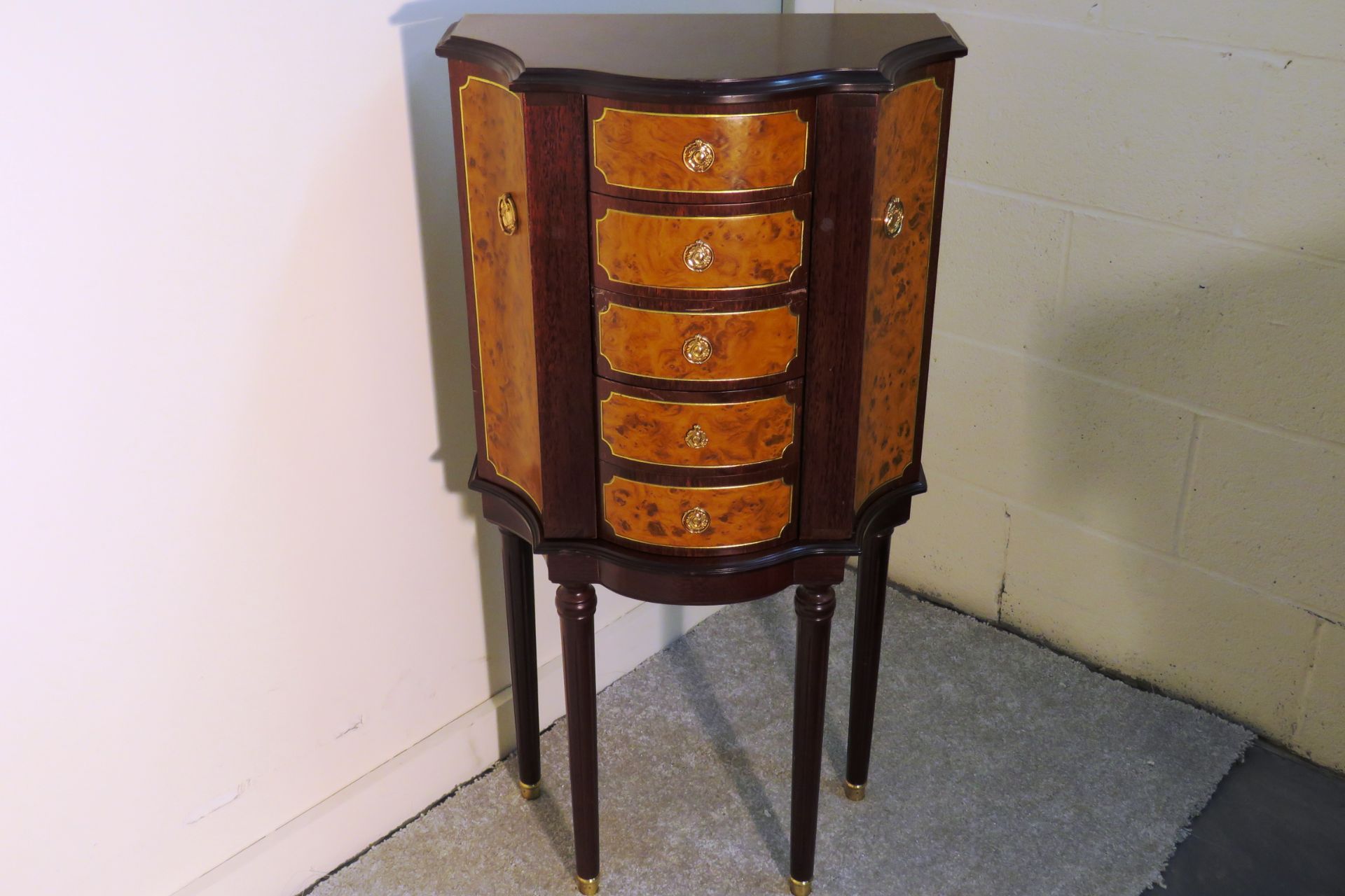 PERIOD WALNUT & BURR CONTINENTAL JEWELLERY CABINET