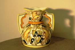 SPANISH CONTINENTAL VASE - BIRDS AND FLOWERS - CHIP TO RIM