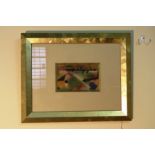 CONTEMPORARY PRINT IN SOLID WOOD GOLD FRAME