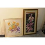 2 x FRAMED EMBROIDERED FLORAL PICTURES