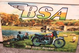 VINTAGE BSA A10 SUPER ROCKET MOTORBIKE SIGN - 40X30 CM