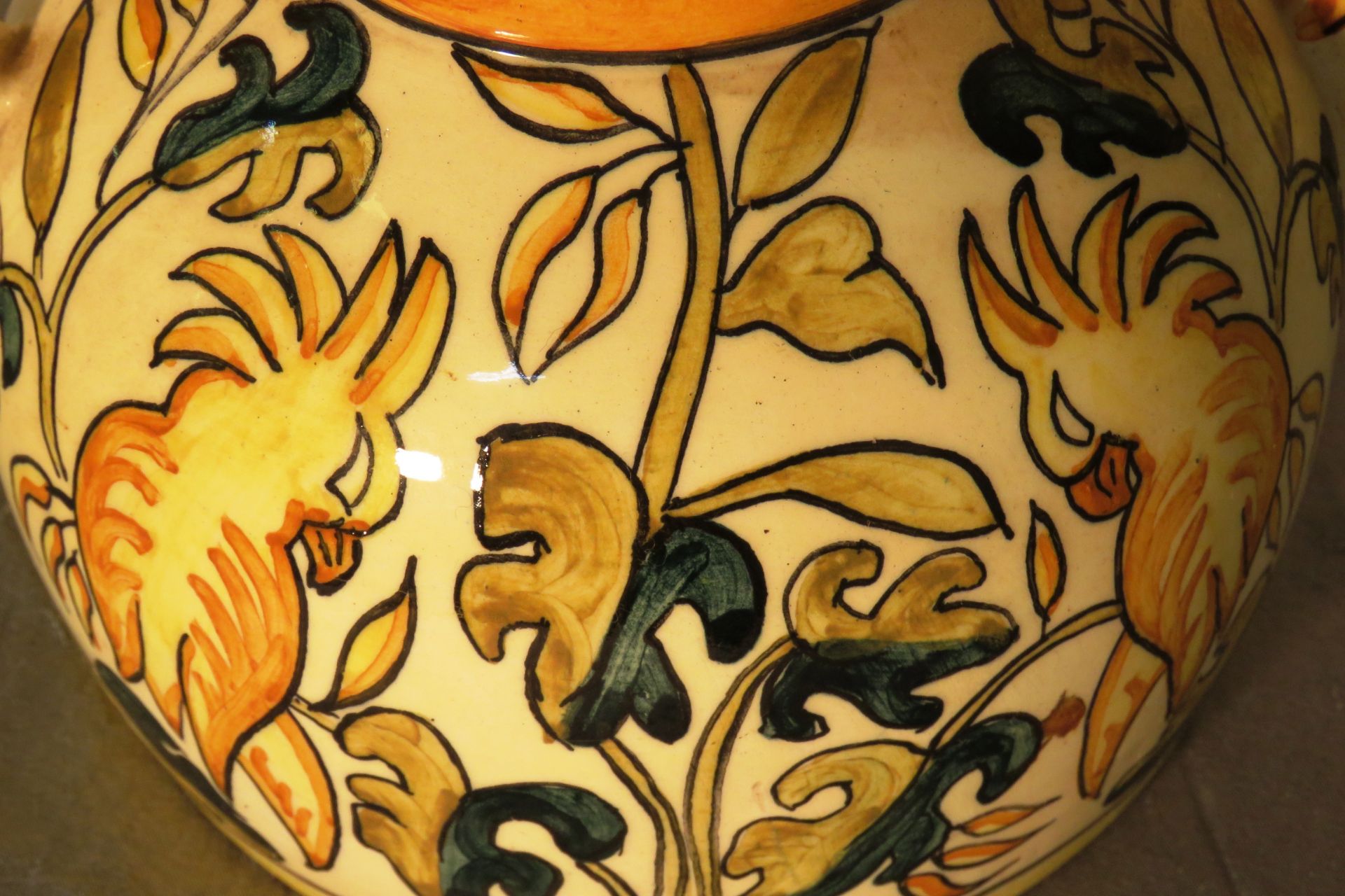 SPANISH CONTINENTAL VASE - BIRDS AND FLOWERS - CHIP TO RIM - Image 2 of 3