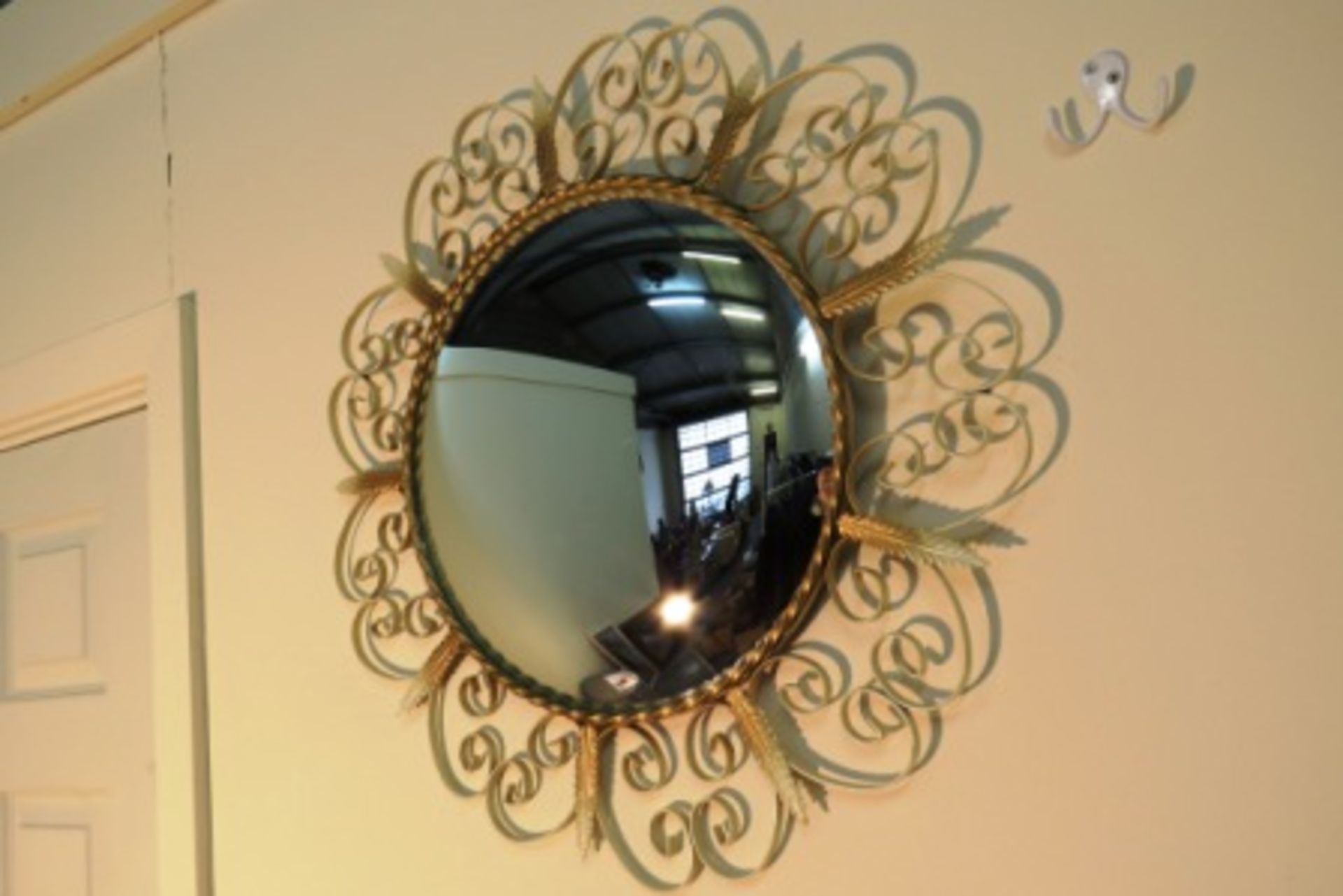 LARGE RETRO WROUGHT IRON CONVEX MIRROR WITH FLORAL SURROUND - Image 3 of 4