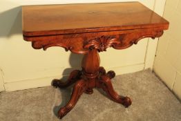 19th CENTURY MAHOGANY FOLD OVER TEA TABLE - SWIVEL TOP - CASTORS