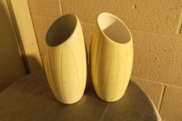 2 x SMALL ANGLED LINE VASES IN CREAM - 26cm TALL