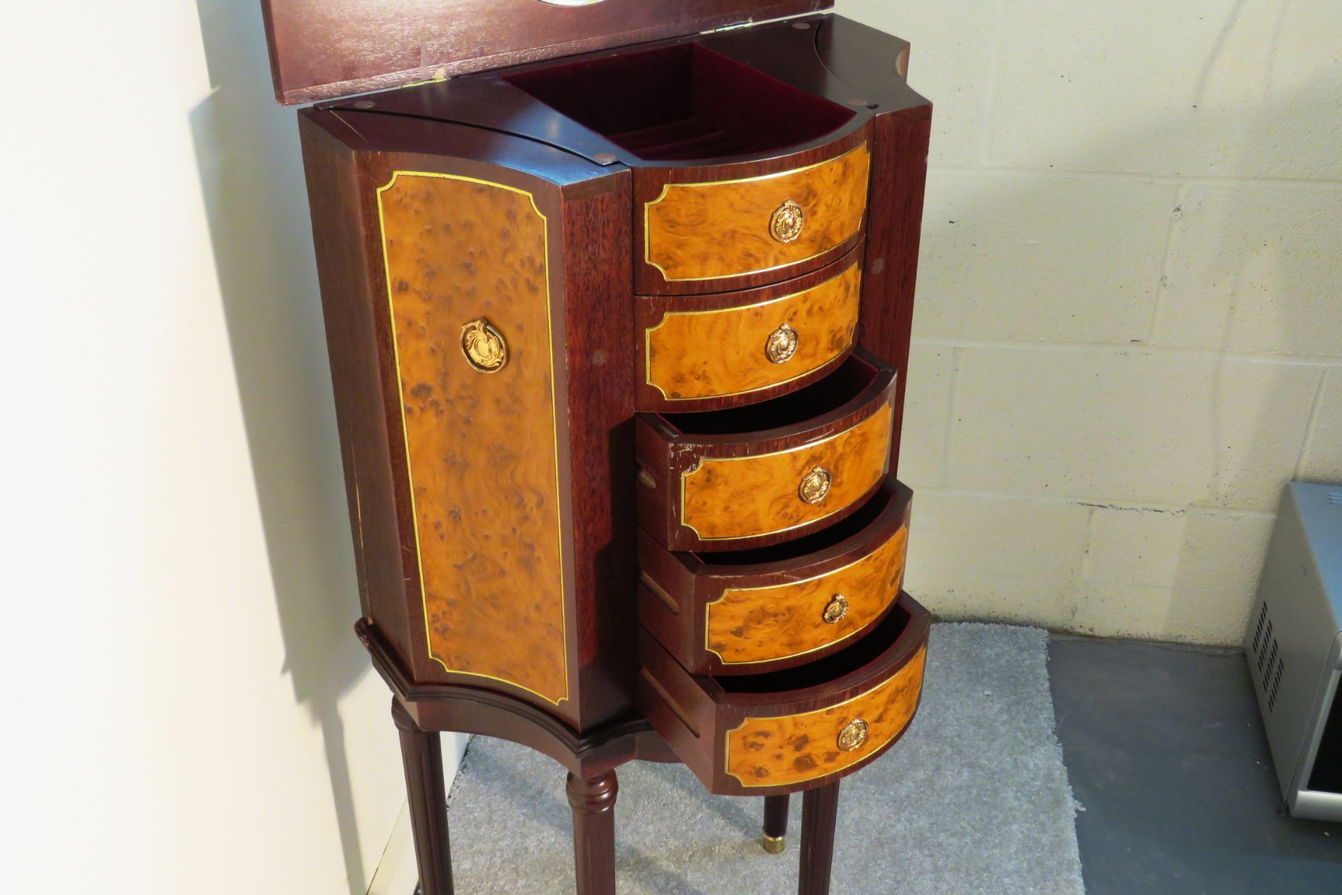 PERIOD WALNUT & BURR CONTINENTAL JEWELLERY CABINET - Image 3 of 4