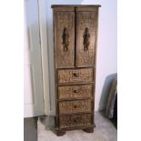 VINTAGE HAND CARVED CUPBOARD OF TRIBAL ORIGIN - 3 DRAWERS