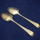 A pair of 18th century George III sterling silver dessert spoons, London 1771 by George Smith II.