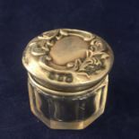 A late Victorian sterling silver lidded glass jar, Birmingham 1899 byÊS Blanckensee & Son. Height
