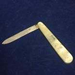 A late Victorian sterling silver fruit knife with mother of pearl handle. Sheffield 1898 by Thomas