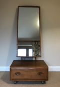 Mid Century Blonde Ercol Blue Label Adjustable Elm Cheval Mirror with Drawer
