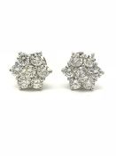 2ct Diamond Cluster Earrings, 18ct White Gold