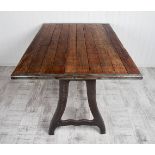 Reclaimed Vintage Mahogany Kiln Shelf Table on Cast Iron