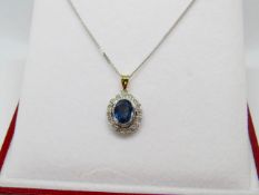 18ct White Gold Ceylon Sapphire 1.25ct & Diamond Pendant and Chain.