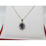 18ct White Gold Ceylon Sapphire 1.25ct & Diamond Pendant and Chain.