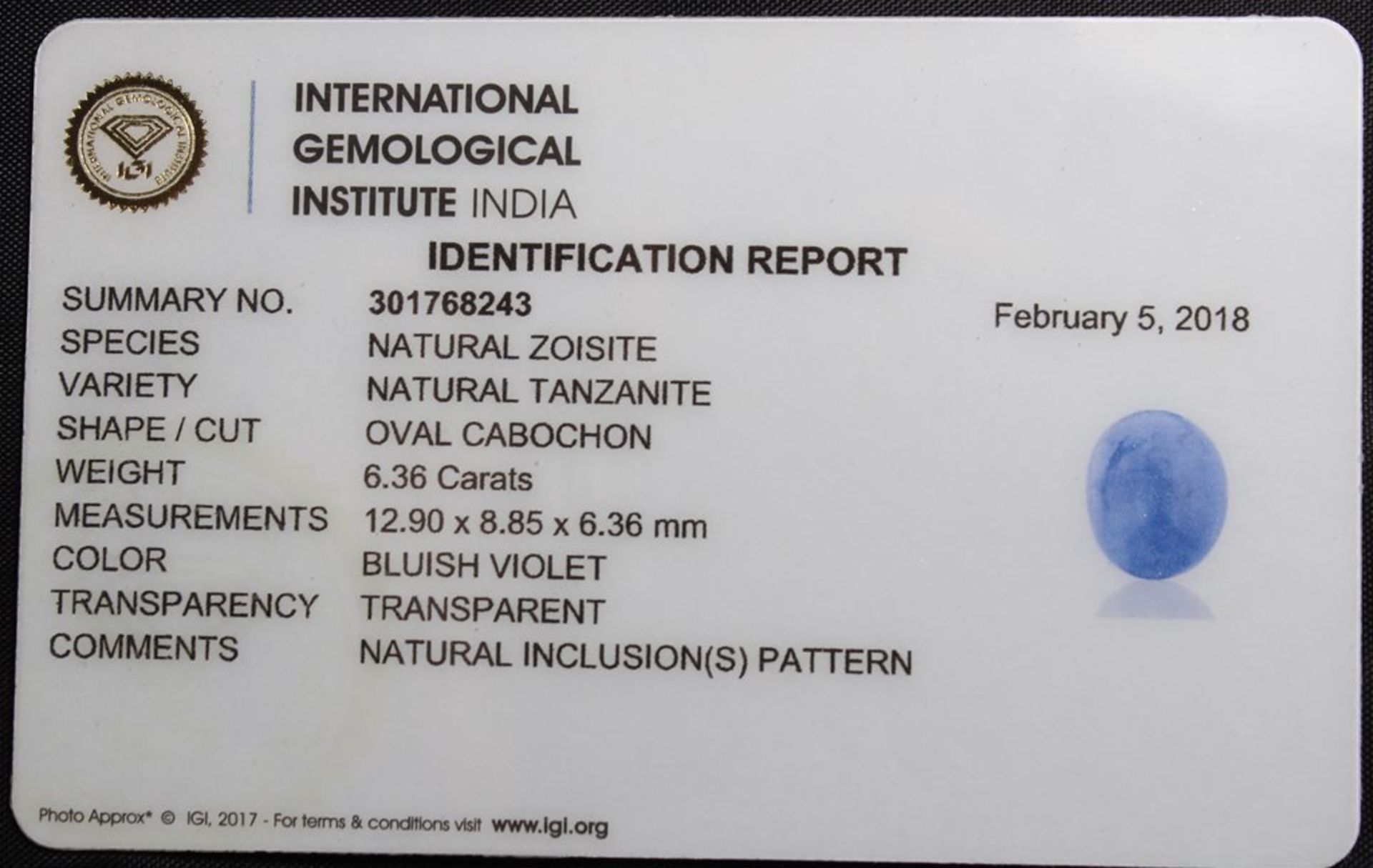 NO RESERVE: 6.36 CT IGI CERTIFIED TANZANITE - Image 4 of 4