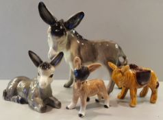 Vintage Retro 4 Collectable Ceramic Donkey Figures No Reserve