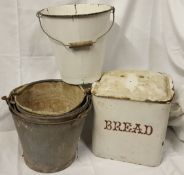 Vintage Retro 4 x Galvanized Buckets & a Bread Bin