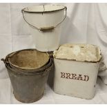 Vintage Retro 4 x Galvanized Buckets & a Bread Bin