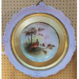 Antique Hand Painted Wall Plaque Framed Pheasants