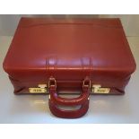 Vintage Retro Custom Red Leather Brief Case Presto Combination Lock (Unlocked)