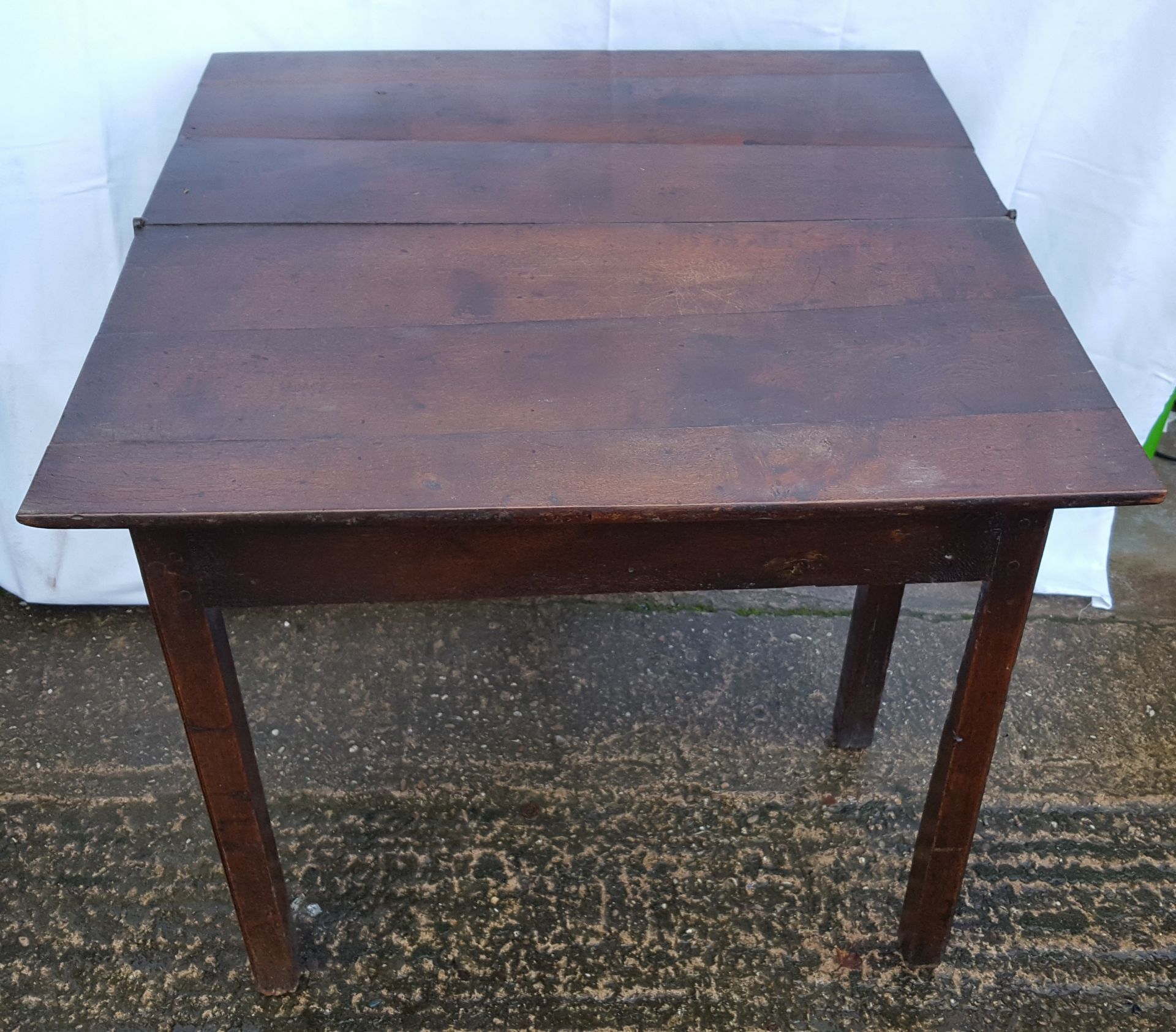Antique Georgian or Earlier Oak Planked Flip Top Table With Gate Leg