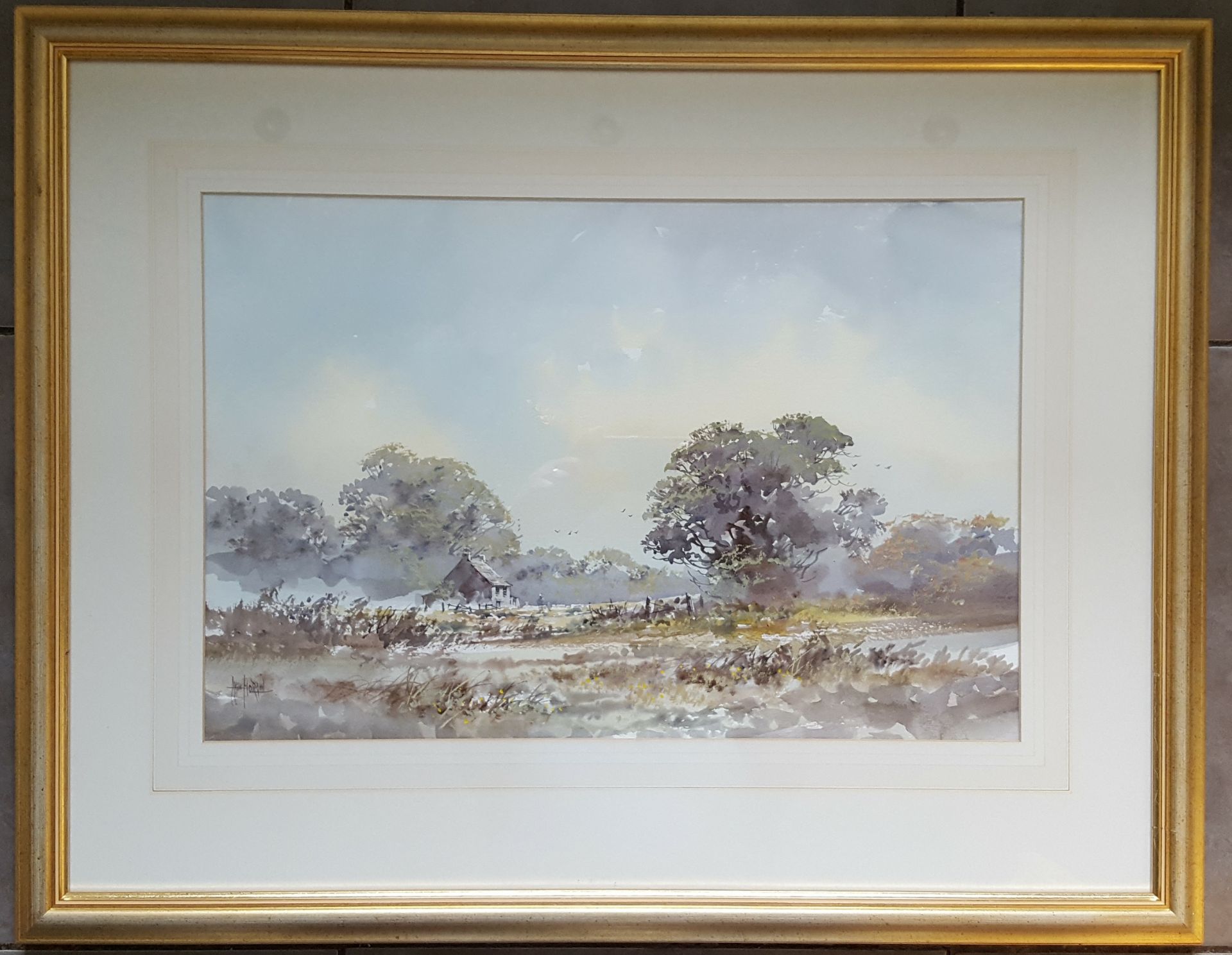 Vintage Retro Original Watercolour Painting Allan Morgan Rustic Landscape Signed Lower Left c1996