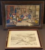 Antique Vintage Prints. Georgian 'Blinds Man's Buff' Colour Print & Wainwright Ullswater Signed