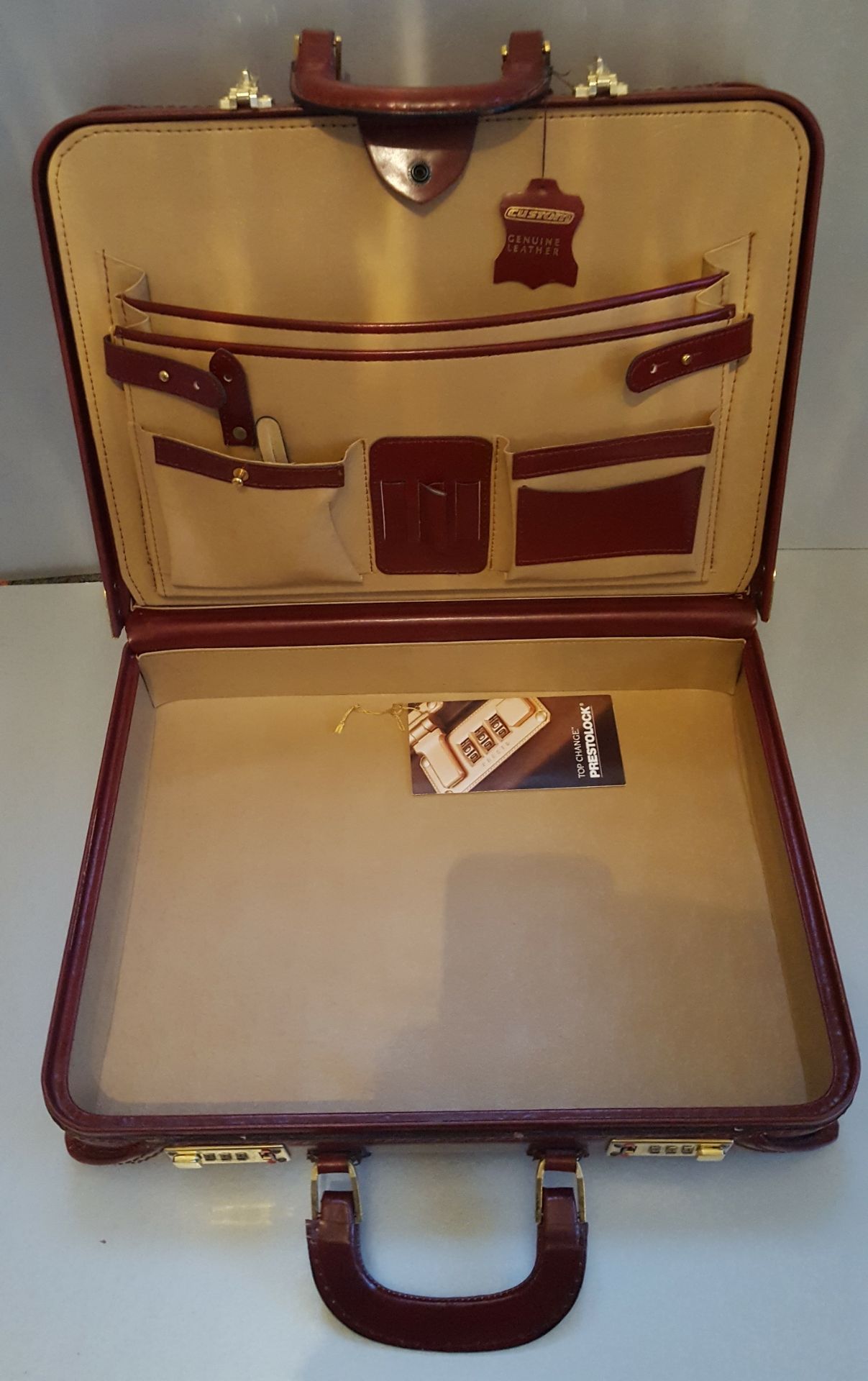 Vintage Retro Custom Red Leather Brief Case Presto Combination Lock (Unlocked) - Image 2 of 2