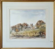 Vintage Retro Watercolour Painting The Church Bloor Derbyshire Signed Lower Left P.J.E Woodford