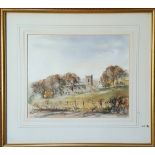 Vintage Retro Watercolour Painting The Church Bloor Derbyshire Signed Lower Left P.J.E Woodford