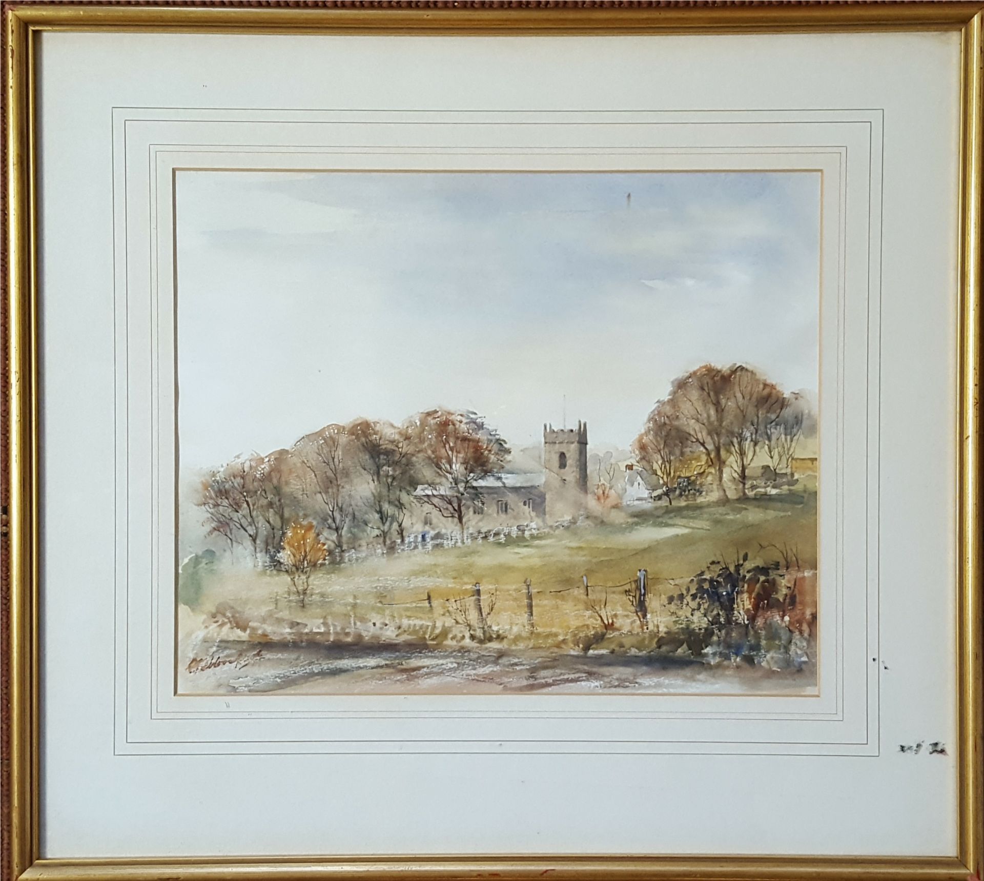 Vintage Retro Watercolour Painting The Church Bloor Derbyshire Signed Lower Left P.J.E Woodford