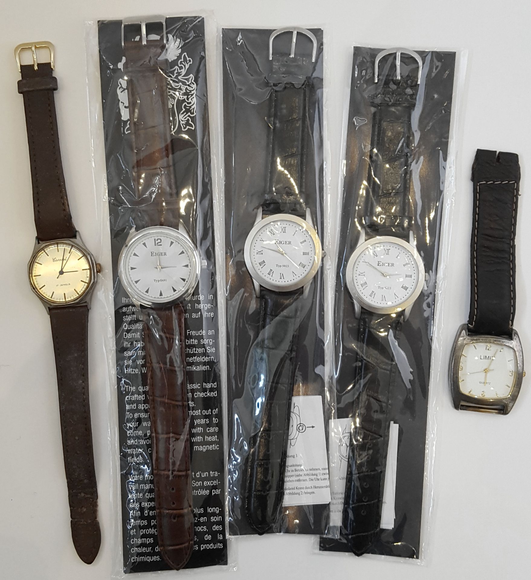 Vintage Wrist Watches 1 x Carvel 17 Jewels 3 x Eiger & 1 x Limit