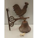 Vintage Cast Iron Wall Mounted Bell Mounted With Cockerel.