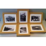 Vintage 6 x Oak Framed Railway & Hunting Photographs Grindley Staffordshire
